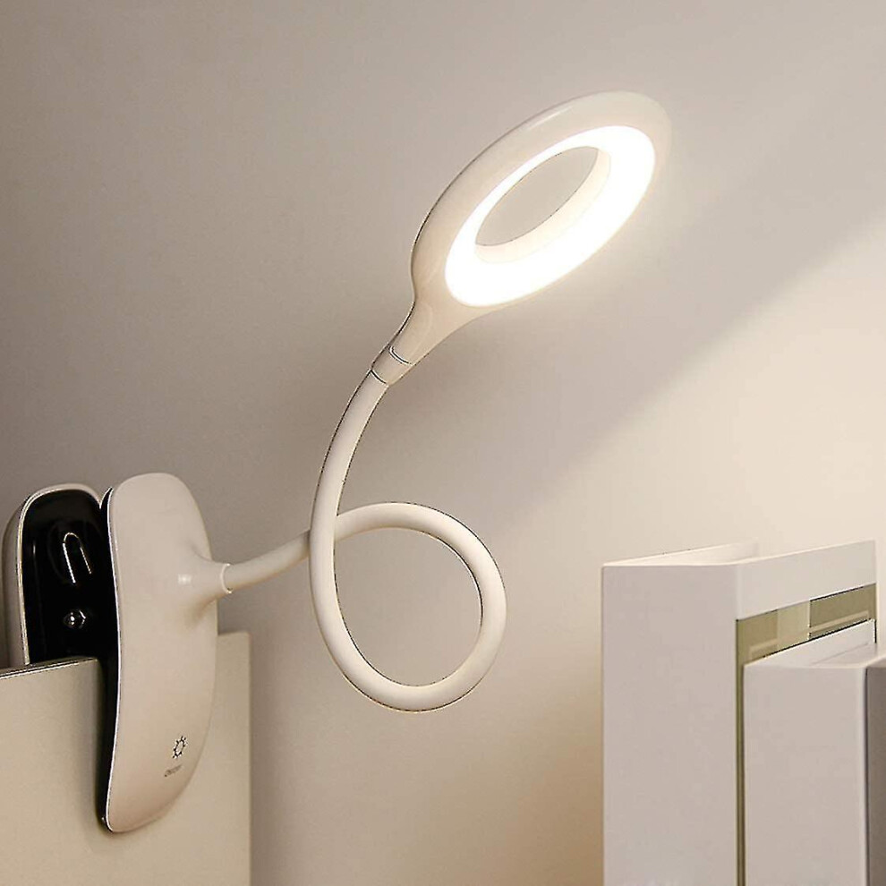 (White) Led Clip-on Reading Lamp Dimmable Eye Protection Table Lamp