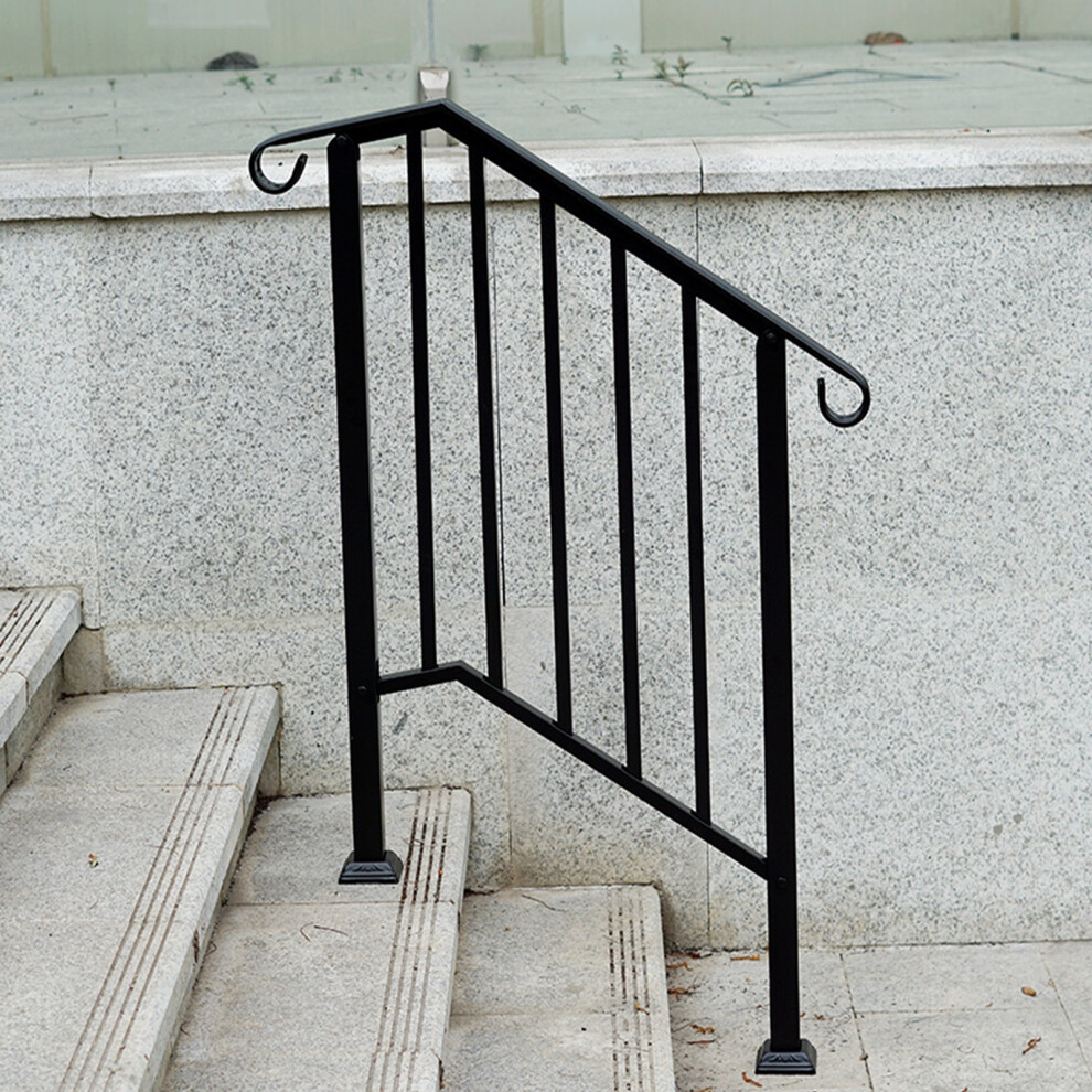 Outdoor Black Steel Handrail 2 Steps Garden Stairs Safety Grab Rail