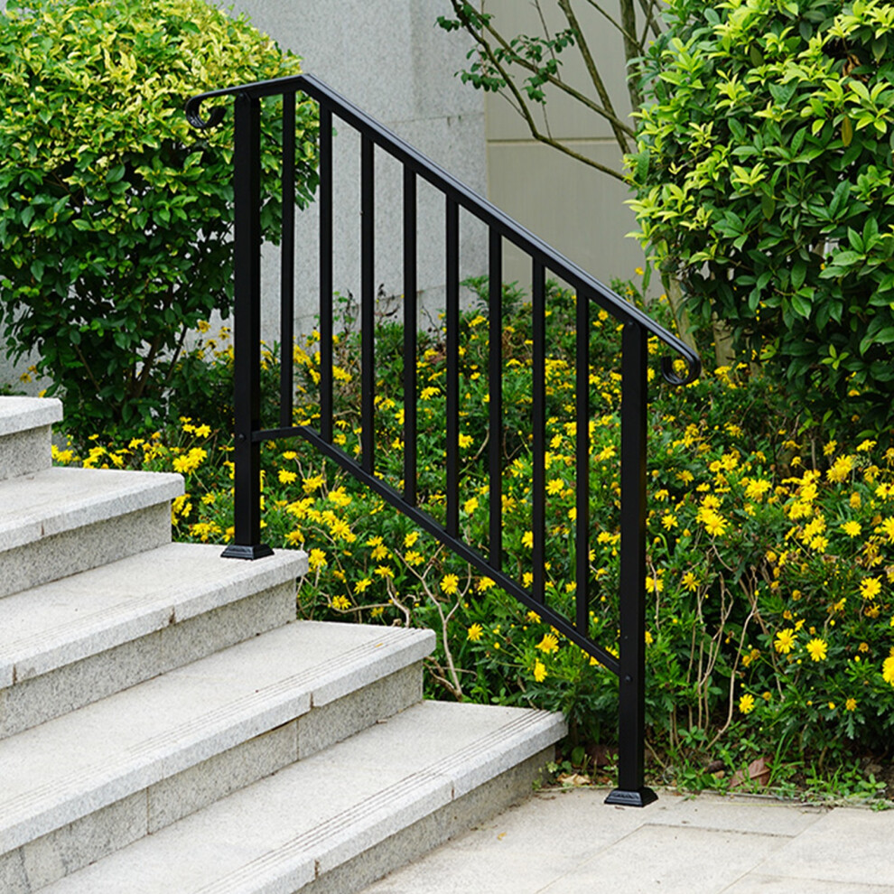 Outdoor Black Steel Handrail 3 Steps Garden Stairs Safety Grab Rail
