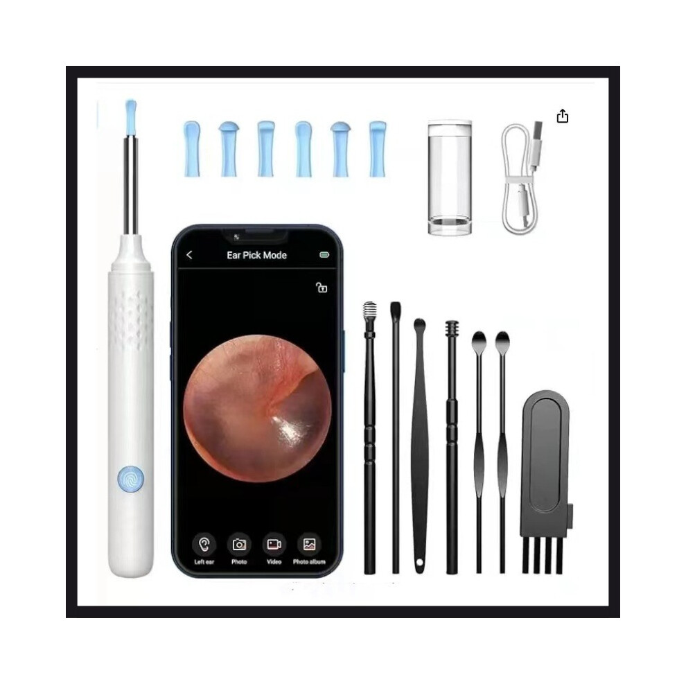 White (White) Ear Wax Removal Kit Ear Camera Ear Cleaner Otoscope With 6 Led Lights Visual Ear Scope