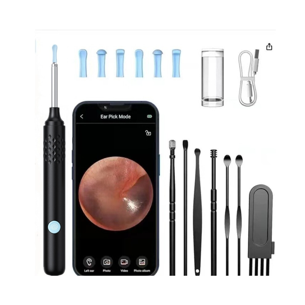 (Black) Ear Wax Removal Kit Ear Camera Ear Cleaner Otoscope With 6 Led Lights Visual Ear Scope Black