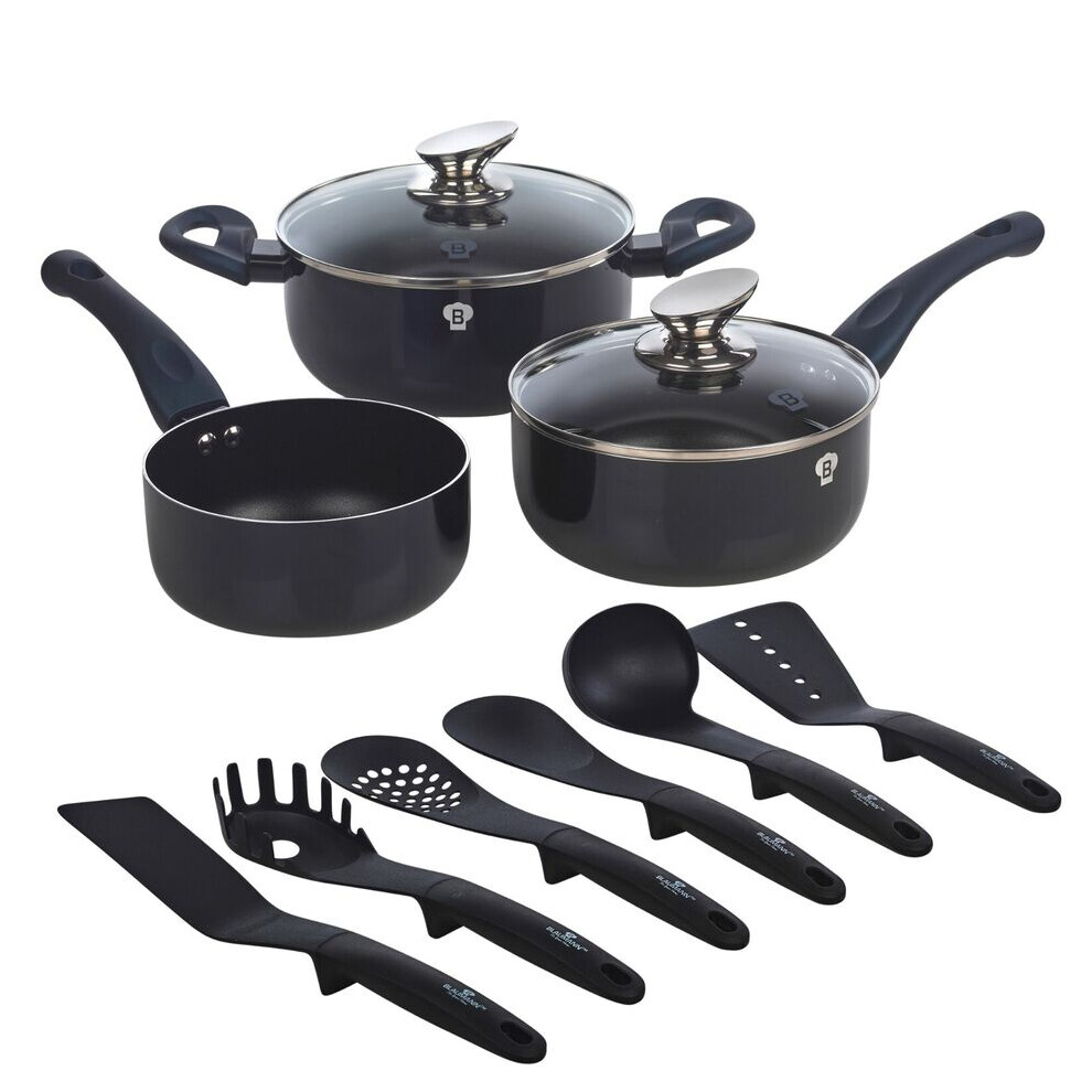 ( Aquamarine) 11pc Blaumann Induction Soft Touch Cookware Pots Pan Saucepan & Kitchen Tool Set