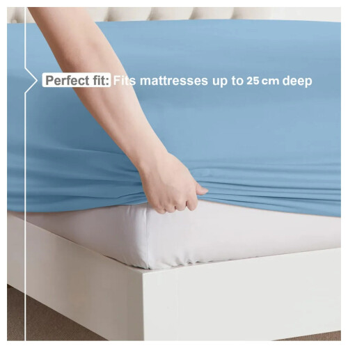 Imperial Rooms (Sky Blue, Super King (180 x 200 cm)) Fitted Sheet Bed Sheets Extra Deep 25CM Single Double King Sizes