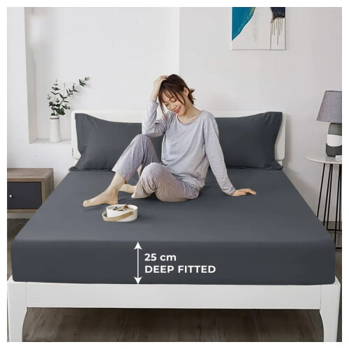 Imperial Rooms (Charcoal, Single (90 x 191 cm)) Fitted Sheet Bed Sheets Extra Deep 25CM Single Double King Sizes