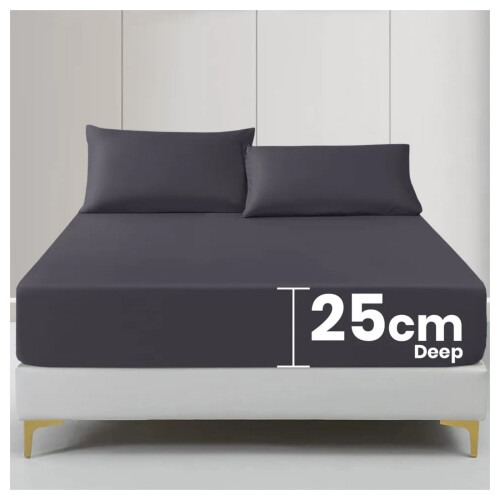 Imperial Rooms (Charcoal, King (152 x 200 cm)) Fitted Sheet Bed Sheets Extra Deep 25CM Single Double King Sizes 2