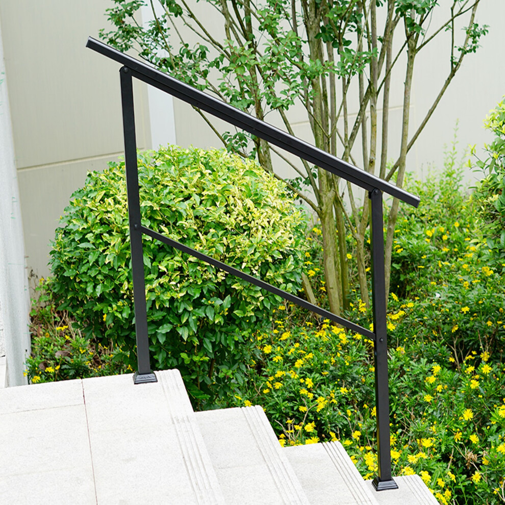 Outdoor Adjustable Black Steel Handrail 1-4 Steps Stairs Safety Rail