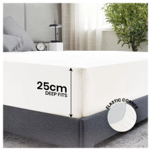 (Cream, Single (90 x 191 cm)) Fitted Sheet Bed Sheets Extra Deep 25CM Single Double King Sizes