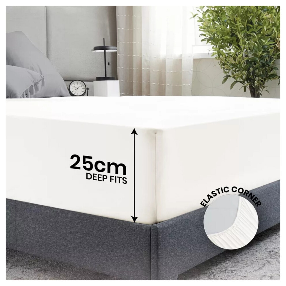 (Cream, Single (90 x 191 cm)) Fitted Sheet Bed Sheets Extra Deep 25CM Single Double King Sizes-image-OPC-P6YG2XW-NEW