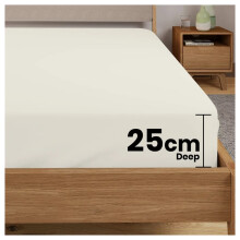 (Cream, Double (137 x 190 cm)) Fitted Sheet Bed Sheets Extra Deep 25CM Single Double King Sizes