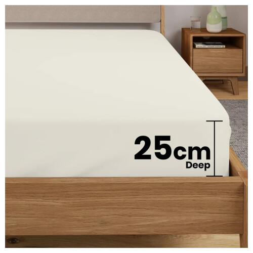 Imperial Rooms (Cream, Double (137 x 190 cm)) Fitted Sheet Bed Sheets Extra Deep 25CM Single Double King Sizes