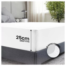 (White , King (152 x 200 cm)) Fitted Sheet Bed Sheets Extra Deep 25CM Single Double King Sizes