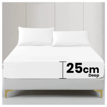 (White , Super King (180 x 200 cm)) Fitted Sheet Bed Sheets Extra Deep 25CM Single Double King Sizes