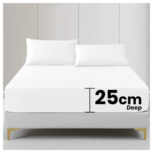 Imperial Rooms (White , Super King (180 x 200 cm)) Fitted Sheet Bed Sheets Extra Deep 25CM Single Double King Sizes