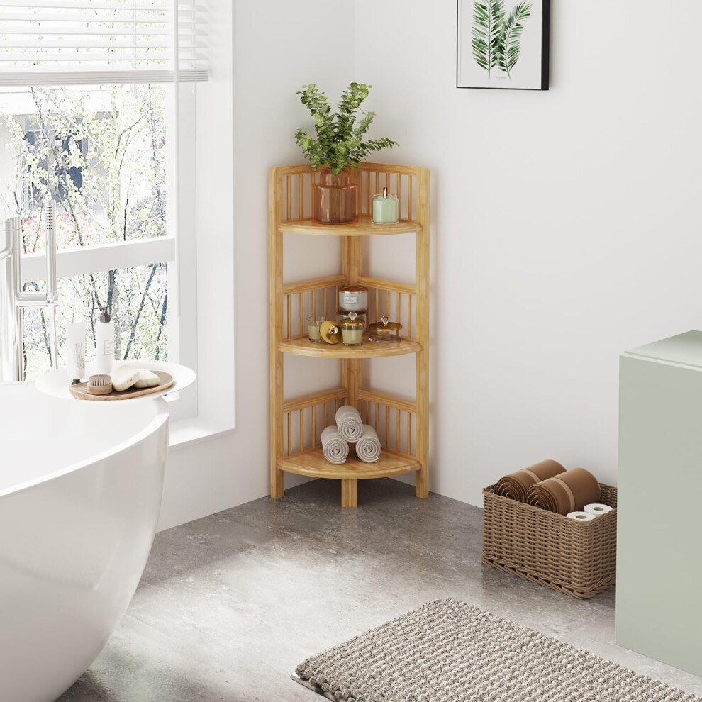 (3 Tier) Bamboo Corner Shelves Free Standing Shelf