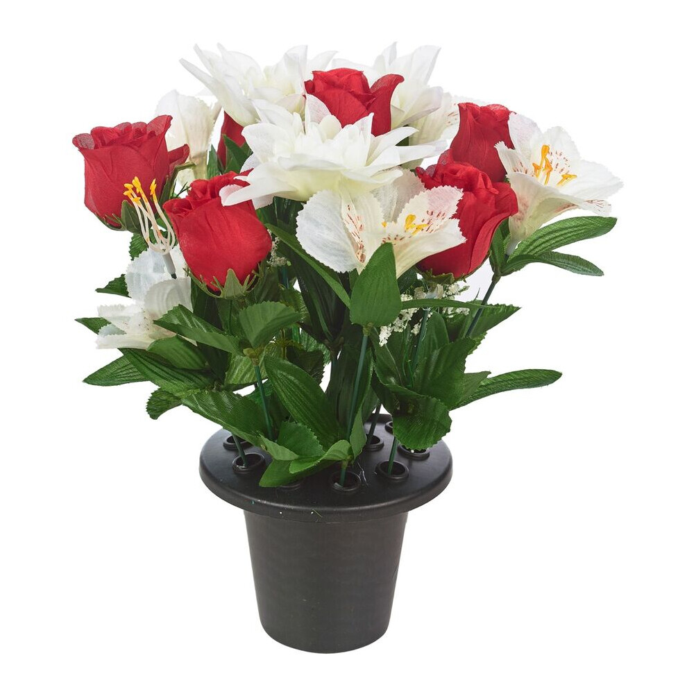 Photos - Other Decoration  Artificial Rose Flower in Black Planter(Red & Cream)