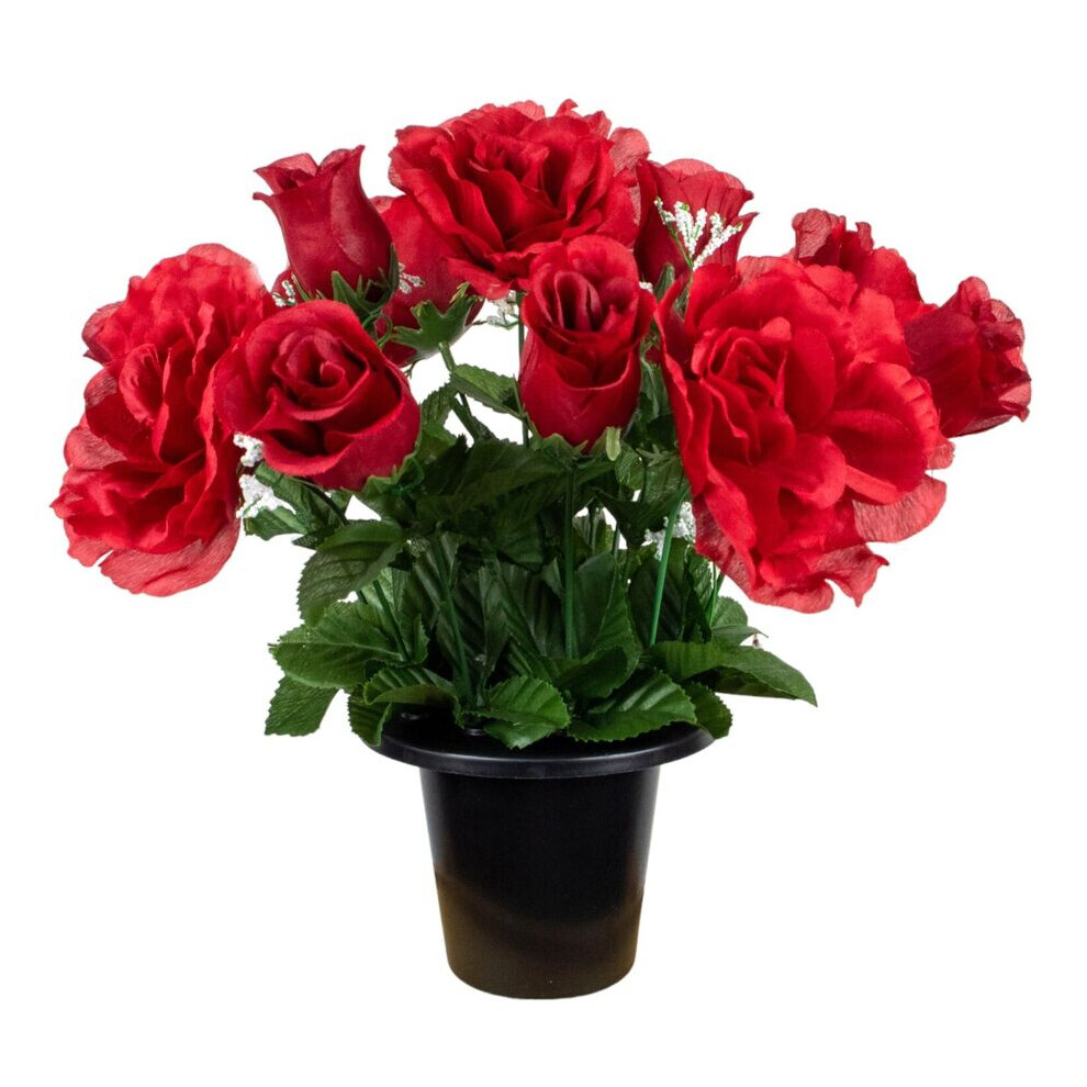 (Red Rose ) Artificial Rose Flower in Black Planter