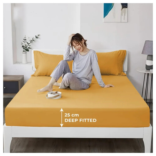 Imperial Rooms (Ocher, Double (137 x 190 cm)) Fitted Sheet Bed Sheets Extra Deep 25CM Single Double King Sizes 2