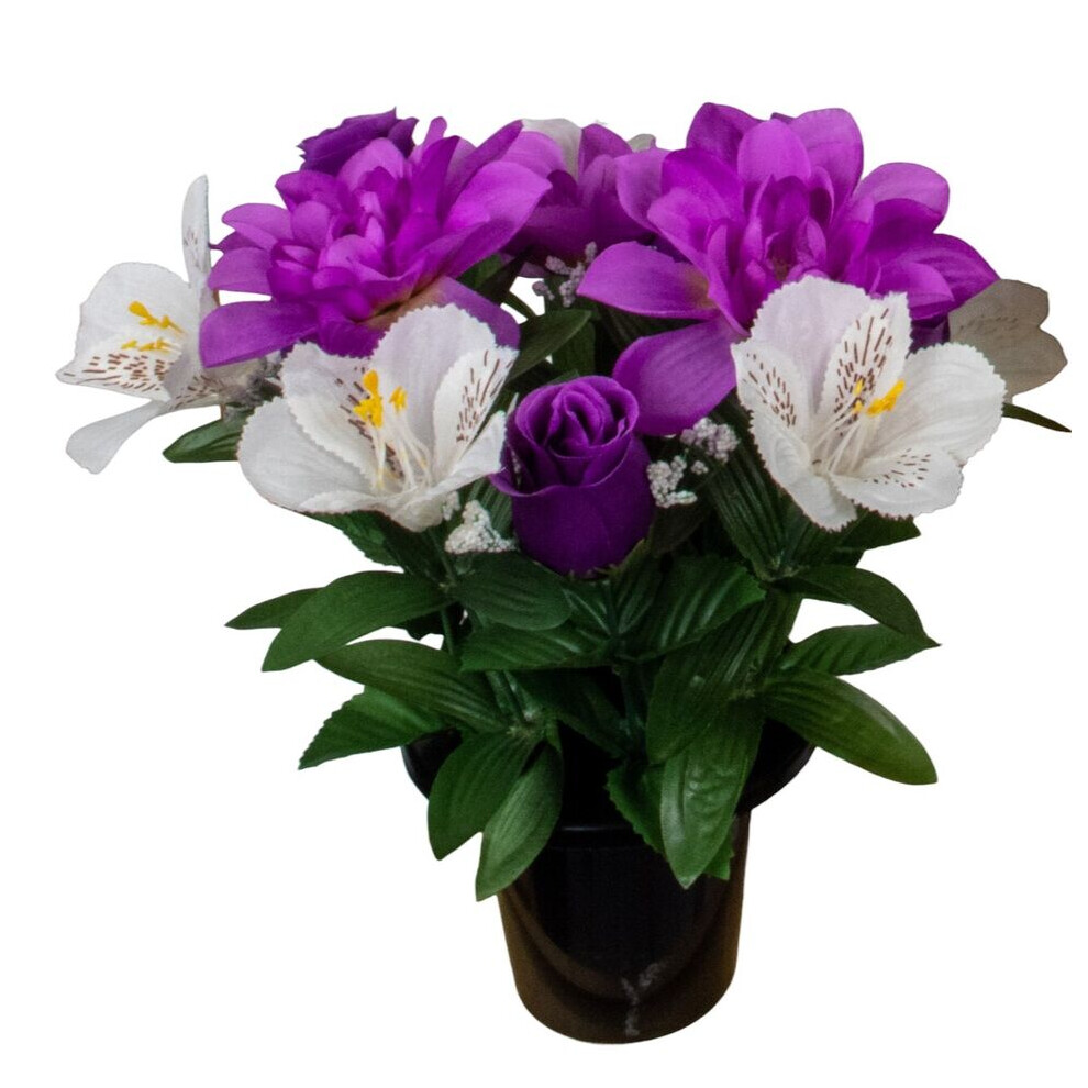 (Rose Purple & White) Artificial Rose Flower in Black Planter