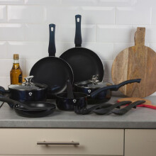 (Aquamarine) 8 Pcs Blauman Cookware Pots Pans Set With Soft Touch Handles & Kitchen Tool Set