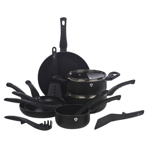Blaumann (Matt Black) 8 Pcs Blauman Cookware Pots Pans Set With Soft Touch Handles & Kitchen Tool Set 2