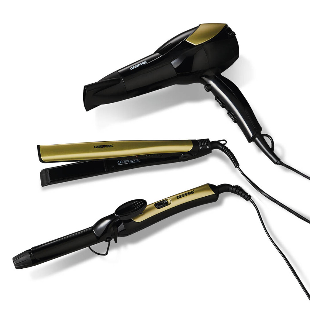 Geepas Hair Dryer Hair Straightener and Hair Curler Combo Set