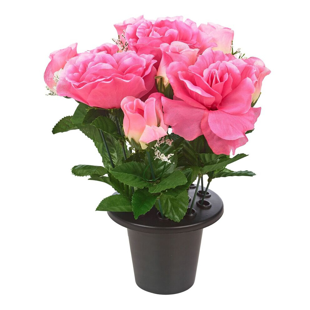 (Rose Rose bud Pink ) Artificial Rose Flower in Black Planter