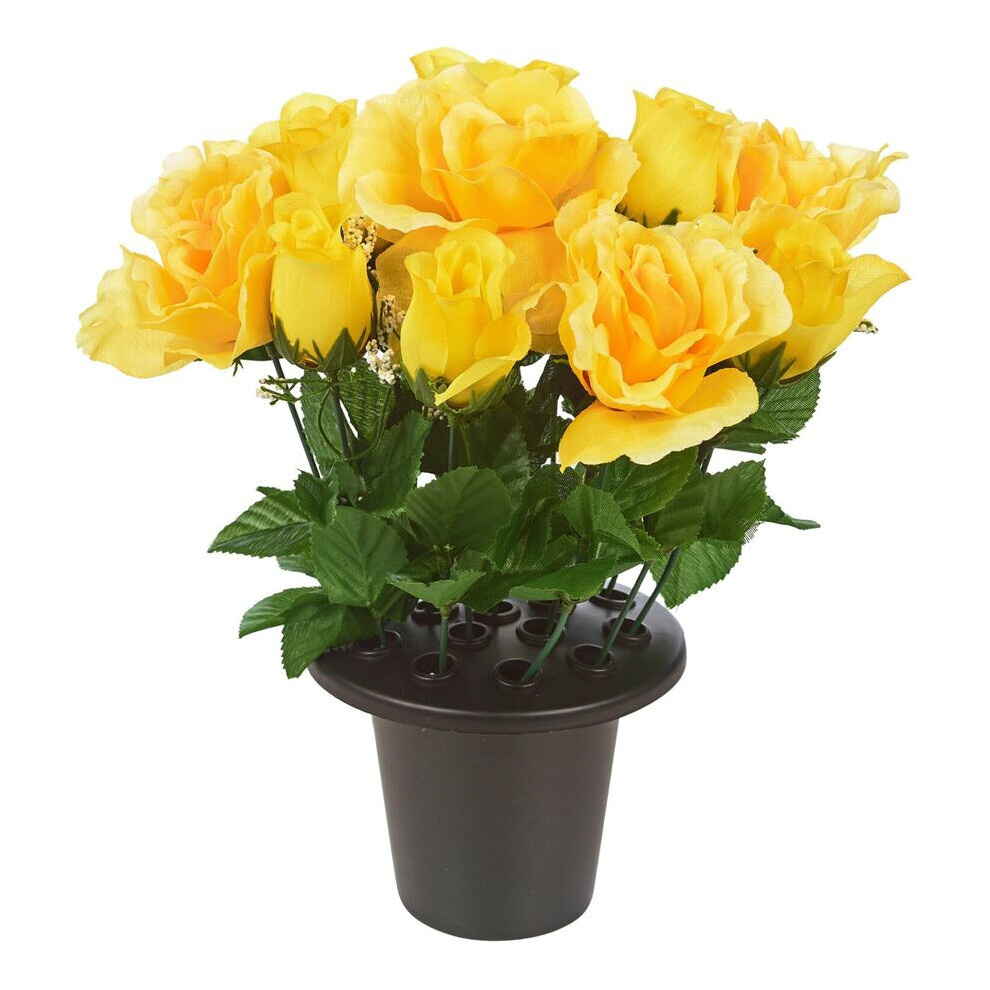 (Rose Rose bud Yellow ) Artificial Rose Flower in Black Planter