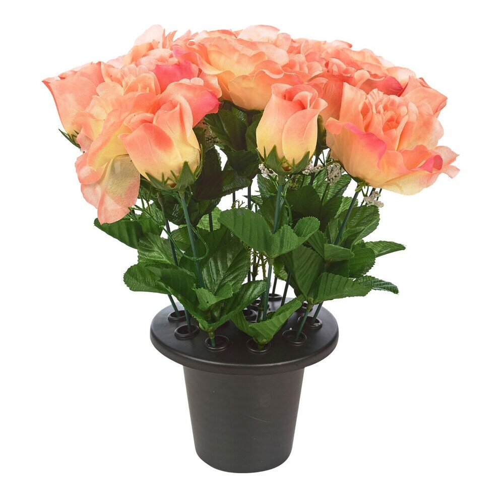 (Rose Rose bud Orange ) Artificial Rose Flower in Black Planter