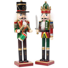 2 Large Wooden Christmas Nutcracker Soldier With Stand, 30cm - Traditional Christmas Decoration - Strong