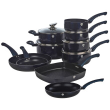 ( Aquamarine) 15 Pc Blaumann Cookware Frying Cooking Grill Pan Pots Saucepan Soft Touch Handle