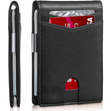 (black) Slim Wallet for Men RFID Blocking Front Pocket Bifold Card Holder