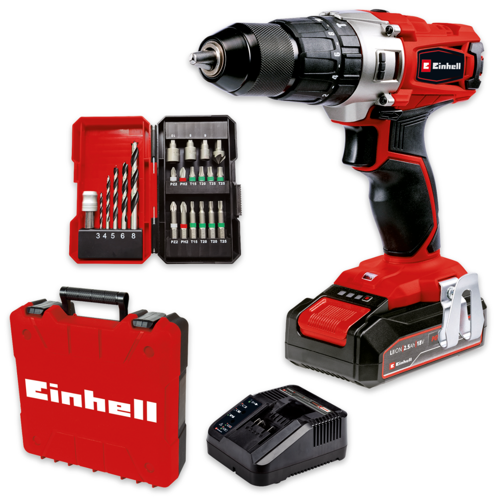 Einhell Cordless Combi Drill 44Nm 18V With Battery 22pc Set PXC TE-CD 18/2 Li-i