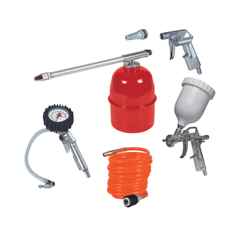 Einhell Metal Air Tool Kit Tyre Inflator Spiral Air Hose 5 Piece Accessory Set