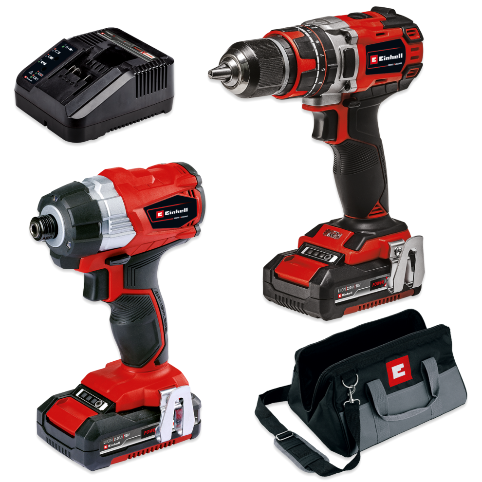 Einhell Cordless Combi Drill and Impact Driver Brushless Set Inc Battery Charger