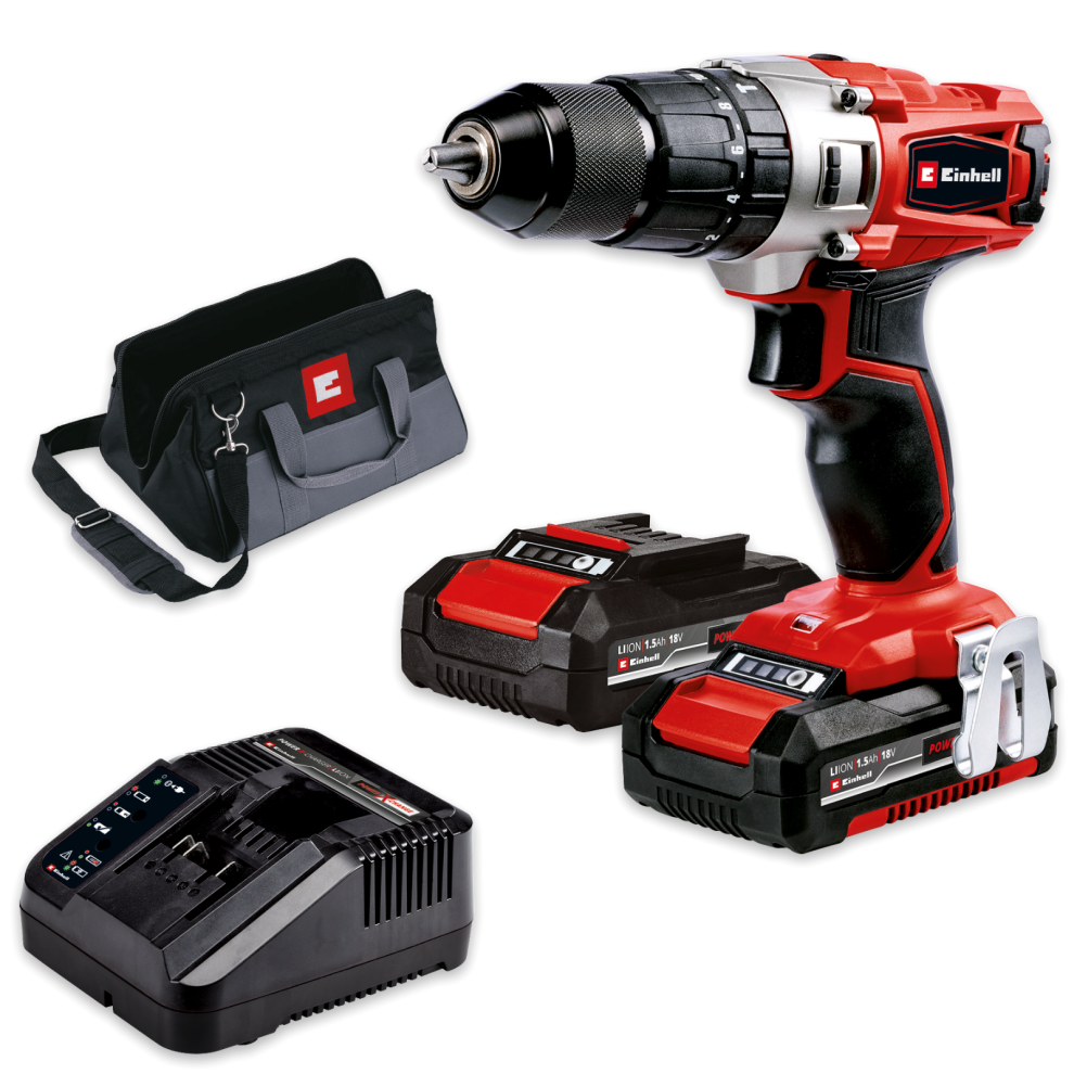 Einhell Cordless Combi Drill 44Nm Kit with 2x 18V 1.5Ah Batteries, Charger & Case - Power X-Change EINTECD182LK