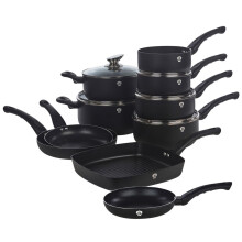 ( Black Matt) 15 Pc Blaumann Cookware Frying Cooking Grill Pan Pots Saucepan Soft Touch Handle