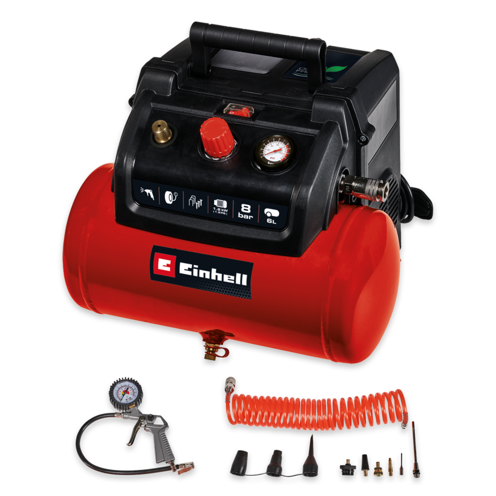 Einhell Air Compressor 6L Oil Free 8 Bar 1200W Compact TC-AC 190/6/8 OF Set