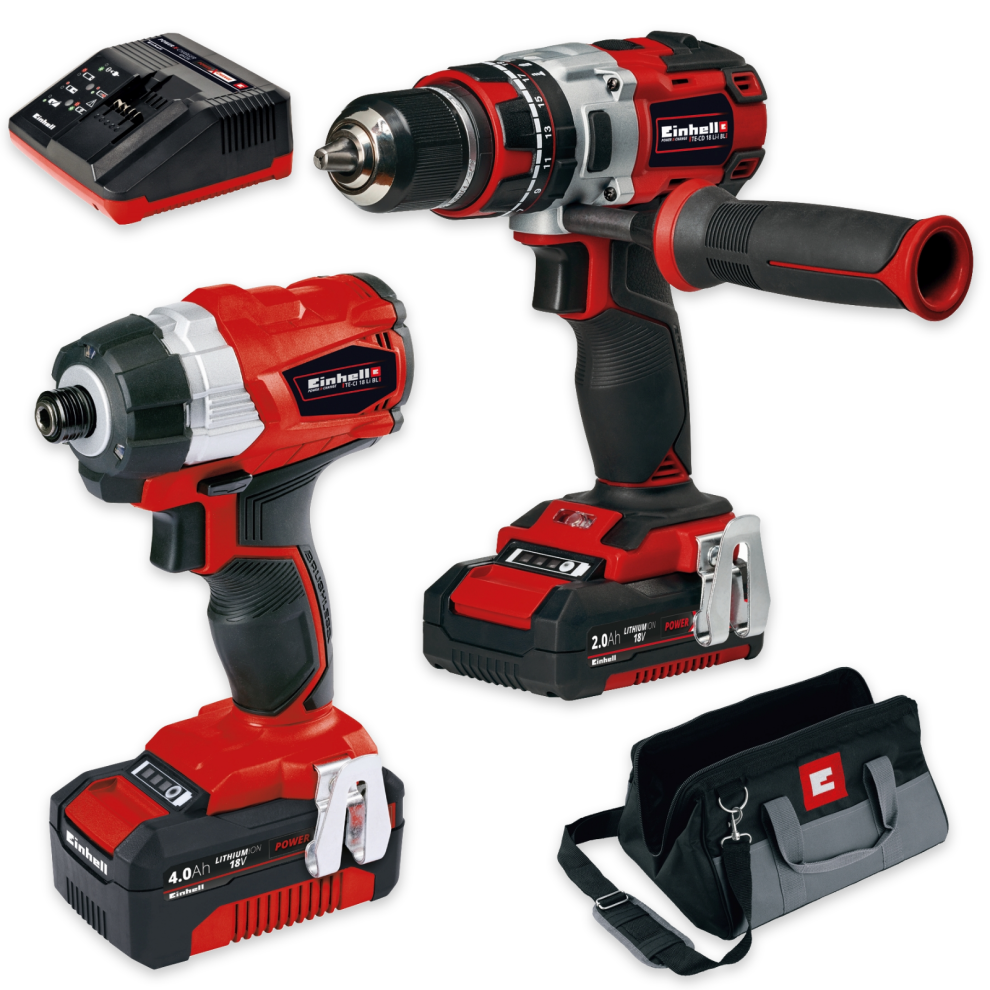 Einhell Power Tool Set Combi Drill Impact Driver BRUSHLESS Kit Power X-Change