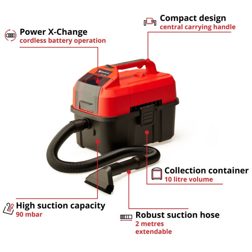 Einhell Einhell TE-VC 18/10 Li-Solo 10 l Black  Red 2