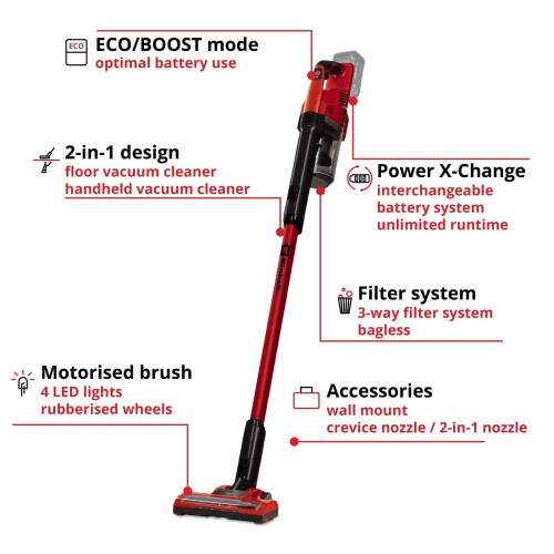 Einhell Einhell Ηλεκτρική ηλεκτρική σκούπα μπαταρίας 2in1 χωρίς σακούλα 18V Power X-Change ΜΟΝΟ ΣΩΜΑ 1