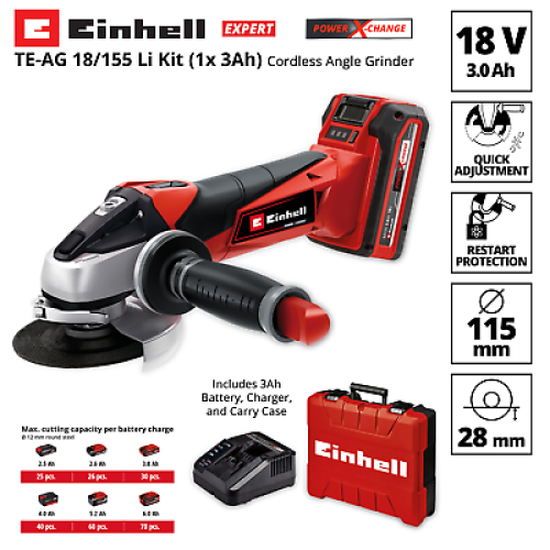 Einhell Einhell Cordless Angle Grinder 115mm 18V Kit With Battery Case TE-AG 18/115 Li 1