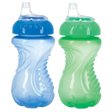 Nuby 2-Pack Taza Entrenadora Antiderrame 10 oz, Azul y Verde