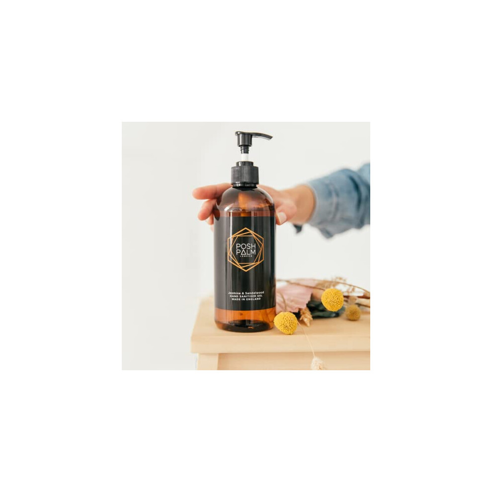 Luxury Hand Sanitiser Gel - Sandalwood & Jasmine scented hand gel - 500ml refillable pump bottle. Vegan-friendly