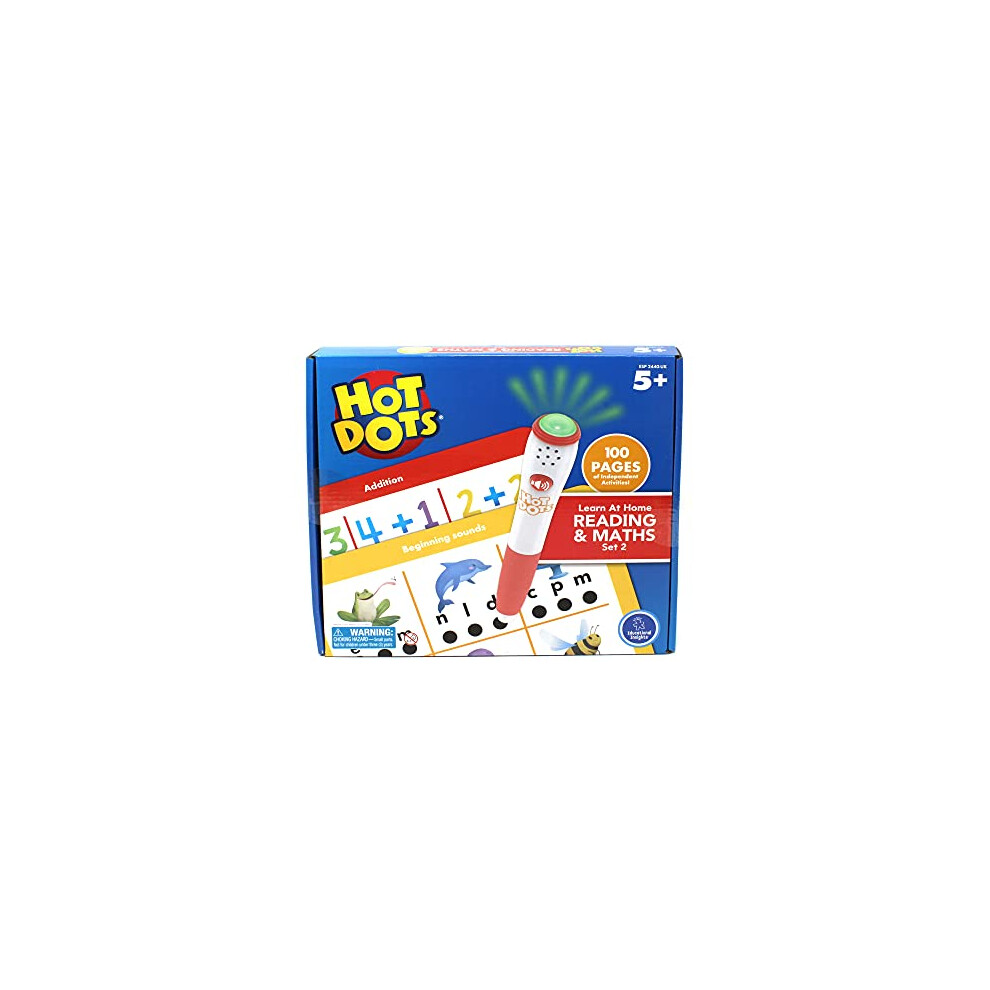 Hot Dots Learn at Home Reading & Maths Set 1, Interactive Preschool Literacy & Maths Learning, 2 Activity Books, 100 Pages, Ages 5+