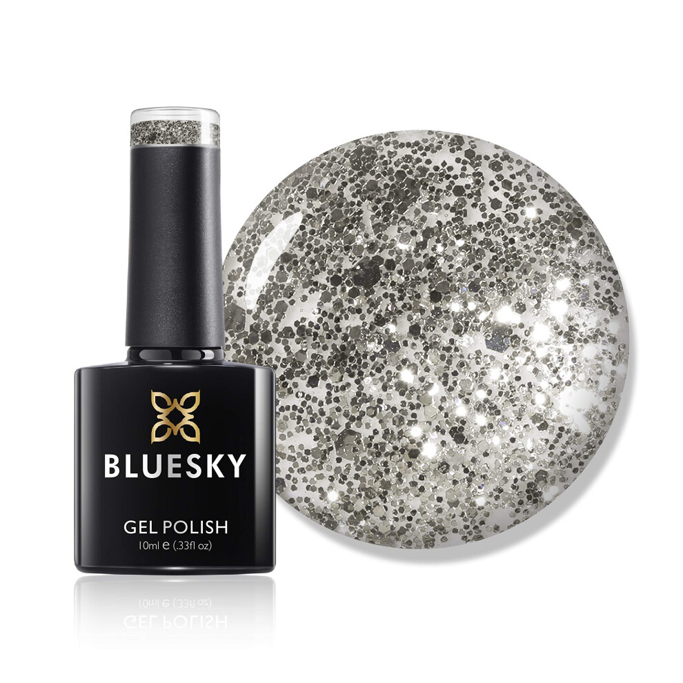 Gel Nail Polish, Aurora BSH014, Silver Glitter, UV/LED Soak-Off Gel Polish, Long Lasting, Chip Resistant, 10ml