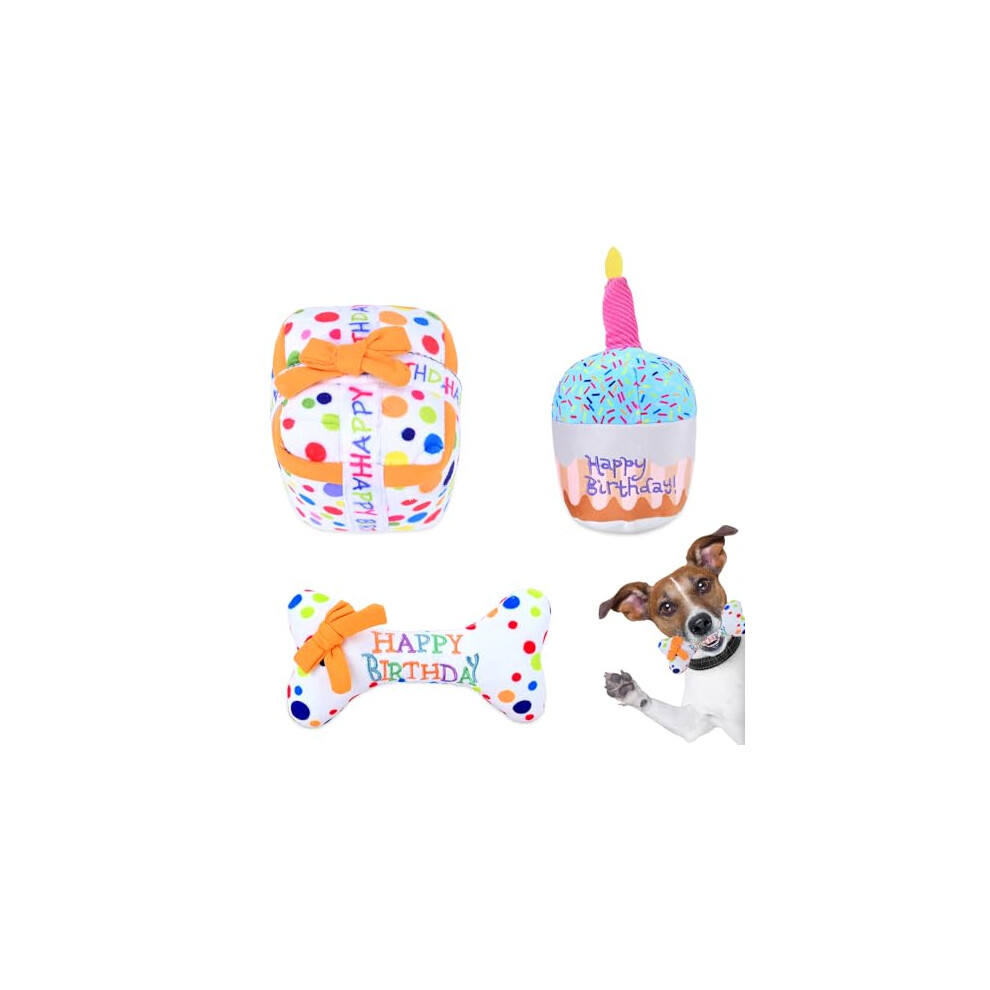 Soft Dog Plush Toys, Squeak Toys for Dogs, Creative Pet Interactive Play Toy Set, Celebrate Birthday Gift Cake Bone Dog Toys