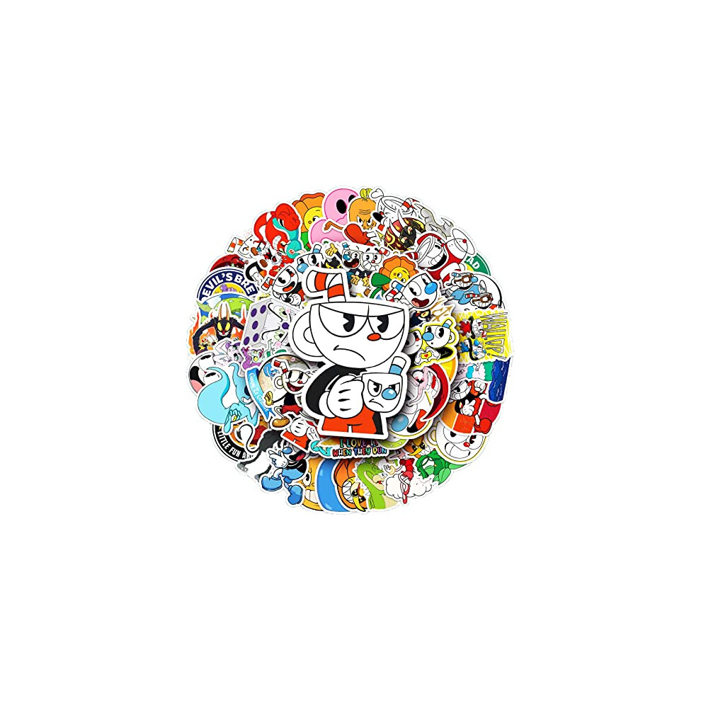 50 Pcs Cuphead Stickers for Kids Teens Adults Boys Girls Gift,Stickers Pack for Laptop,Skateboard,Luggage,Car,Bike, Cup,Computer,Water Bottle