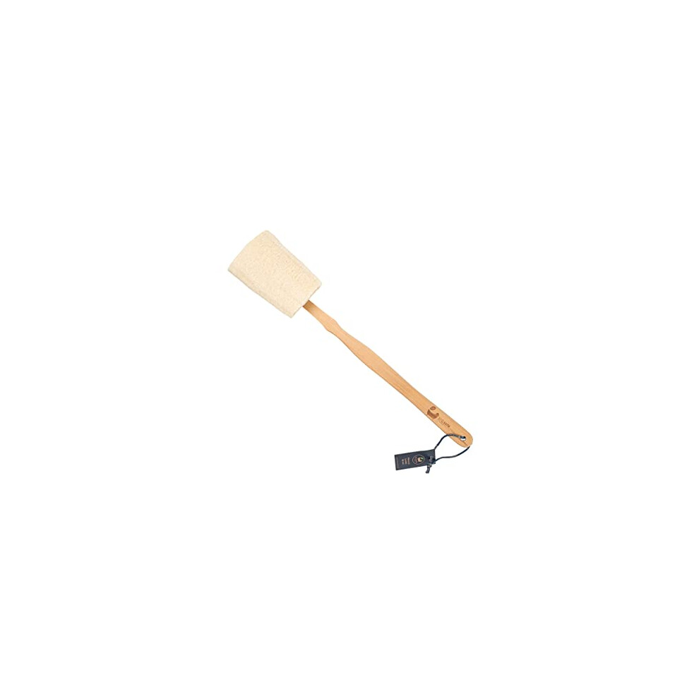 Eco Bath London Natural Exfoliation Loofah Brush, Loofa Bath Body Brush On A Stick, Long Handled Loofah Wooden Brush Back Scrubber, Exfoliating Body Scrubber Natural