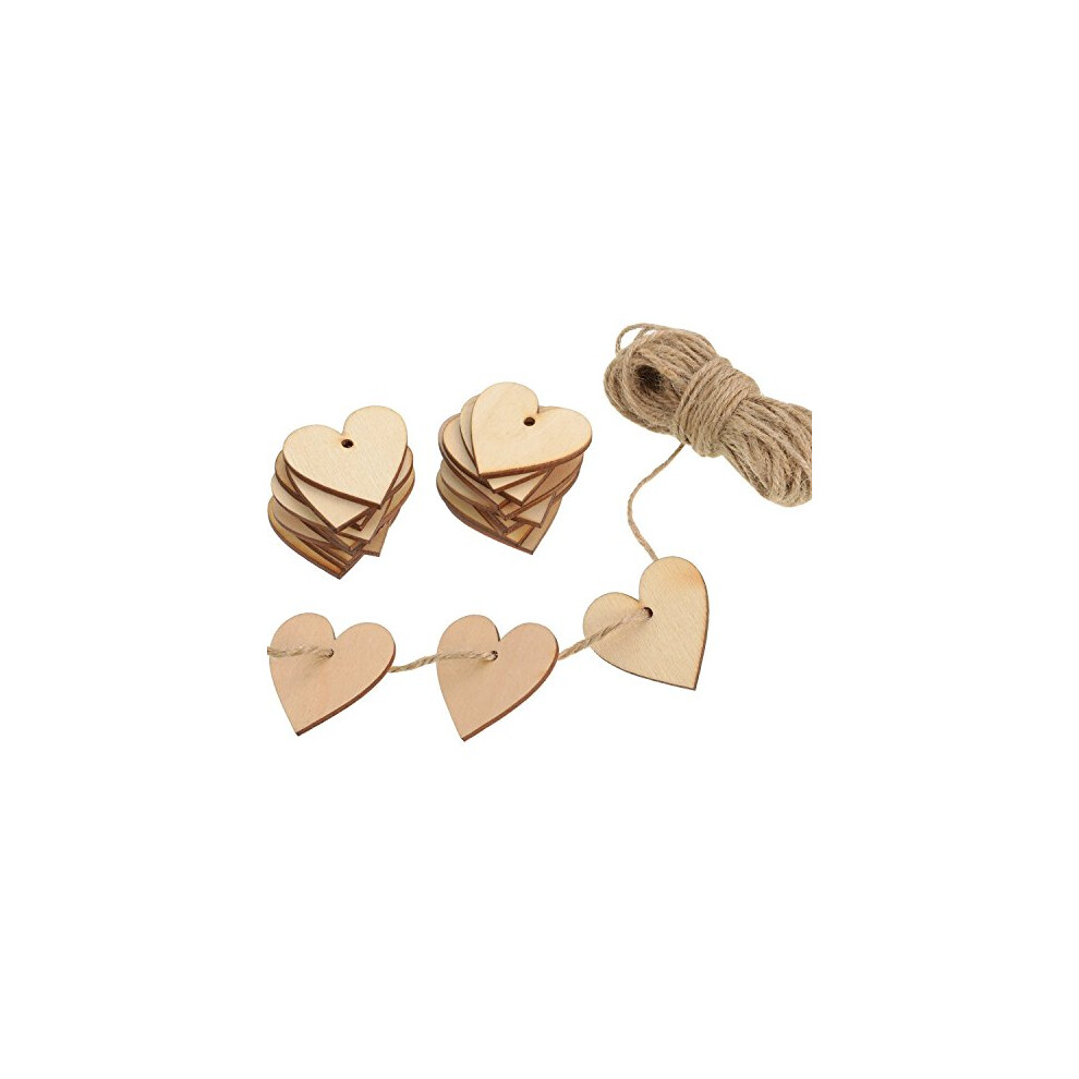 100 Pieces Wood Heart Blank Wooden Heart Embellishments 40 mm with 10 m Natural Twine for Wedding DIY Arts Crafts Card Making Valentine Decoration-image-OPC-PDV8KDJ-NEW