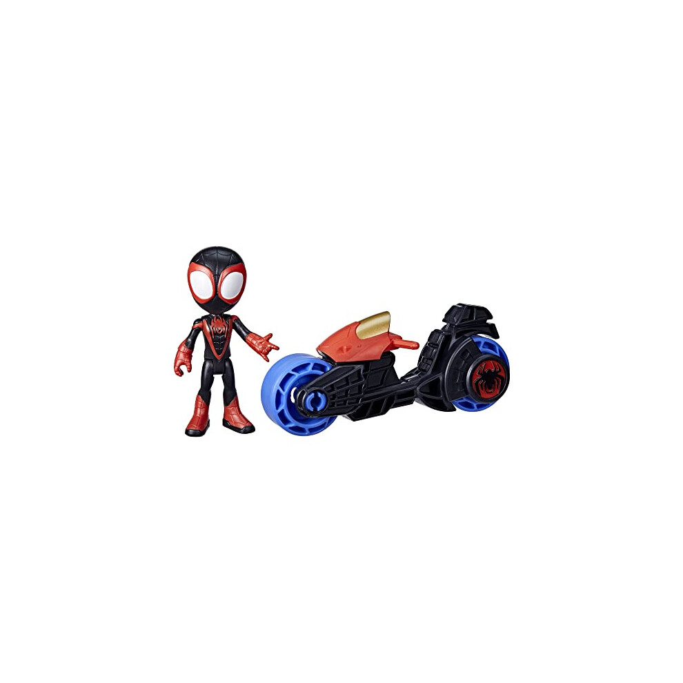 Spidey and His Amazing Friends, Miles Morales: Spider-Man Action Figure, Toy Motorcycle, Toys for 3-Year-Olds